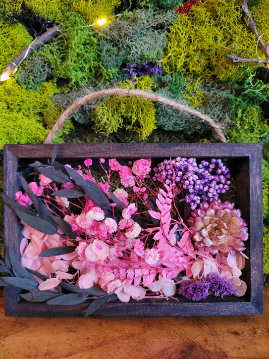 Pressed Flower Shadow Box | Pink Purple Botanical Wall Art