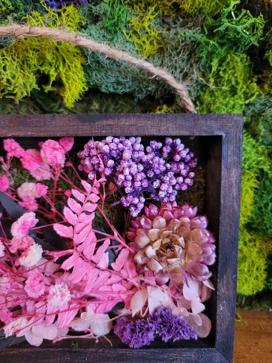Pressed Flower Shadow Box | Pink Purple Botanical Wall Art